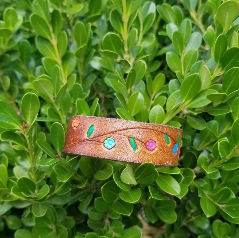 Vintage Tooled Leather Bracelet from the '70's L